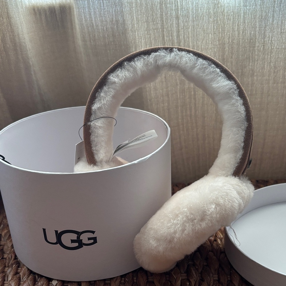 UGG Cream and Tan Ear Muffs with Box